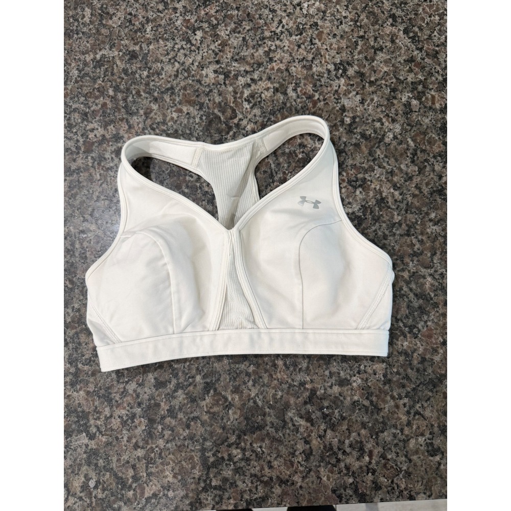 Under Armour HeatGear Sports Bra Cream White Racerback Mesh Medium MD